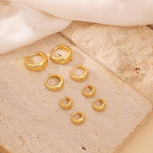 CHESKY 4 Pairs Small Huggie Hoop Earrings for Women - Chunky 14K Gold Plated/Silver Plated Lightweight Earring Stacks Cartilage Hoop Earrings Set for Multiple Piercing Trendy Jewelry - style: 4hoops-gd