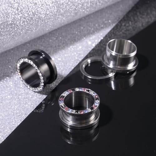 6PCS Stainless Steel Ear Tunnels Kit Double Flare Saddle Ear Expanders Earring Tunnels Gauges Ear Plugs Ear Stretching Set CZ Piercing Jewelry for Women Men 2G-5/8” - color: Style-B, size: 9/16"(14mm)