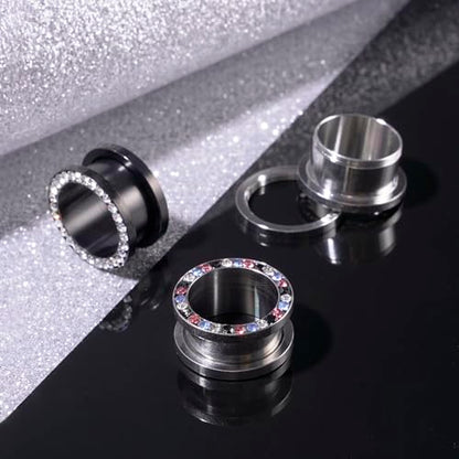 6PCS Stainless Steel Ear Tunnels Kit Double Flare Saddle Ear Expanders Earring Tunnels Gauges Ear Plugs Ear Stretching Set CZ Piercing Jewelry for Women Men 2G-5/8” - color: Style-B, size: 9/16"(14mm)