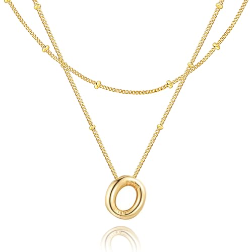 Bubble Letter Necklace for Women, 14k Gold Plated Initial Letter Pendant Necklace Personalized Jewelry A - Z 26 letters - style: Gold-O