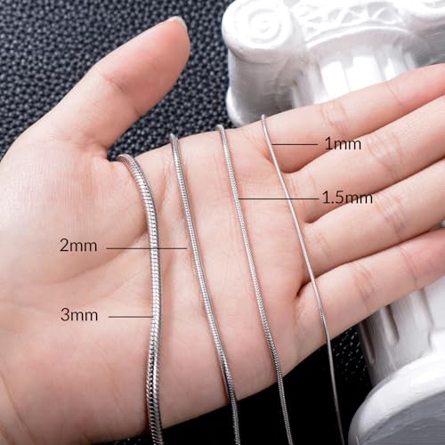 Snake Chain Sterling Silver Round Snake Chain Necklace for Men 1mm 1.5mm 2mm 2.5mm 3mm Flexible Italian Chain for Men Women - size: 24", style: Width: 3mm