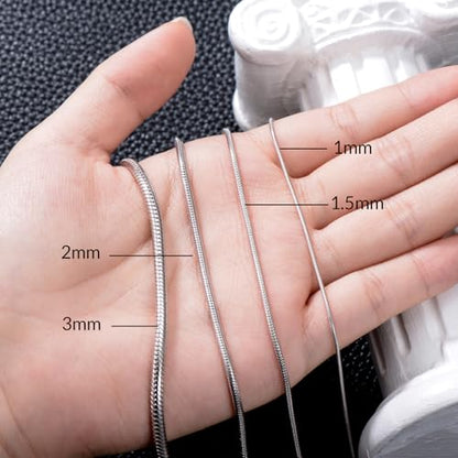 Snake Chain Sterling Silver Round Snake Chain Necklace for Men 1mm 1.5mm 2mm 2.5mm 3mm Flexible Italian Chain for Men Women - size: 24", style: Width: 3mm