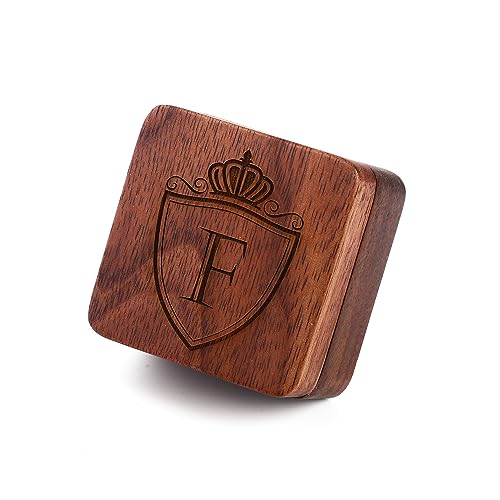 Mens Initial Silver Cufflinks A-Z Alphabet Letter Steel Cuff Links with Engraved Walnut Wood Box Groom Groomsman Wedding Set… - style: F