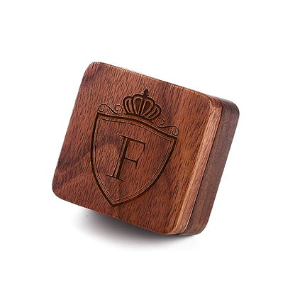 Mens Initial Silver Cufflinks A-Z Alphabet Letter Steel Cuff Links with Engraved Walnut Wood Box Groom Groomsman Wedding Set… - style: F