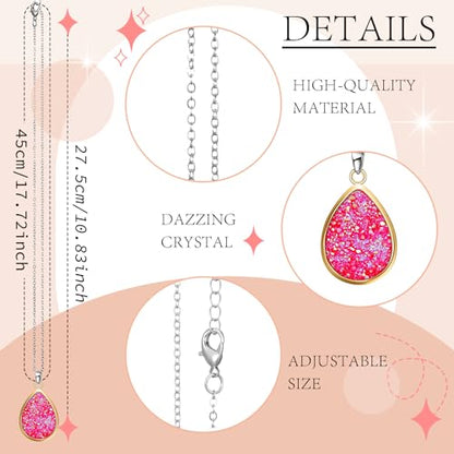Hicarer 12 Pieces Teardrop Crystal Necklace Cubic Zirconia Pendant Necklace Jewelry for Women - style: Fresh Style