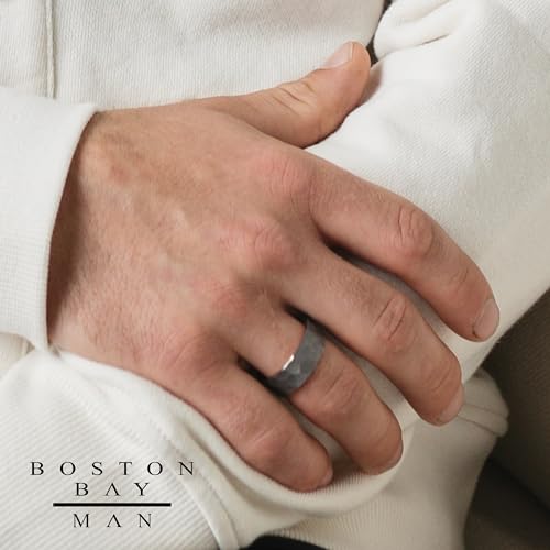 Boston Bay Diamonds Tantalum Comfort Fit Mens Wedding Band or Fashion Ring - 7mm & 8mm - Choice of Style - color: 8mm Hammered Texture Rose center
