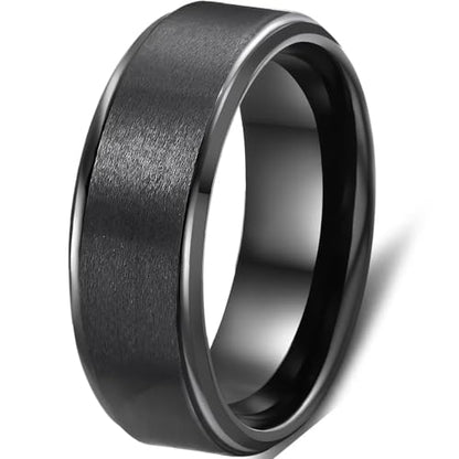 6mm 8mm Men Women Black Silver Gold Tungsten Carbide Rings Wedding Bands Matte Brushed Finish Beveled Step Edges - color: black 8mm step