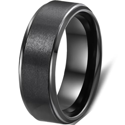 6mm 8mm Men Women Black Silver Gold Tungsten Carbide Rings Wedding Bands Matte Brushed Finish Beveled Step Edges - color: black 8mm step