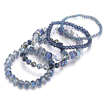 Noessla Beaded Boho Stretch Bracelet Colorful Stackable Crystal Beads Bracelets Trendy Costume Jewelry Mothers Day Gifts for Women - color: 21-Blue