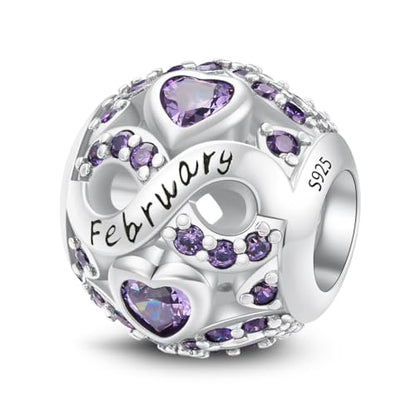 MICOO 925 Sterling Silver Jan-Dec Birthstone Charms For Bracelets and Necklaces, Original DIY Bead Charms With Cubic Zirconias Jewelry Birthday Gifts For Women. - color: 2-Feb Birthstone charm