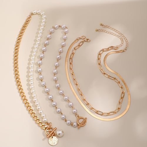 Otxas Layered Gold Necklaces for Women Non Tarnish Chunky Necklace | Stacked Necklaces for Women Heart Pendant Toggle Necklace Paperclip Chain Necklaces for Daily Wear, Party, Gift - style: Style 5