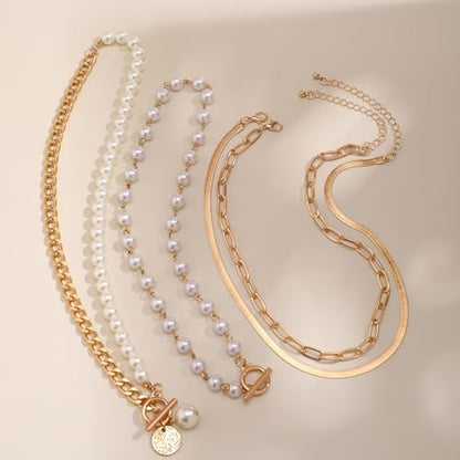 Otxas Layered Gold Necklaces for Women Non Tarnish Chunky Necklace | Stacked Necklaces for Women Heart Pendant Toggle Necklace Paperclip Chain Necklaces for Daily Wear, Party, Gift - style: Style 5