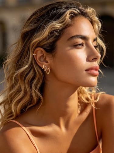 FaithHeart Solid 925 Sterling Silver Small Huggie Hoop Earrings for Women | Silver/Black/Gold/Rose Gold Small Hoop Earrings, Hypoallergenic Lightweight Cartilage Huggie Earrings, Gift Box - color: 01. Blank-Gold, size: 8mm