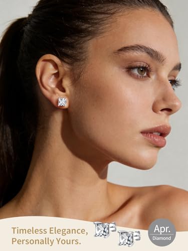 FindChic 2 Carat Birthstone Stud Earrings for Women, Round/Heart/Princess Cut Stud Earrings, Hypoallergenic Studs with 925 Sterling Silver Posts, 12 Months Birthday Jewelry Gift - color: 04. April-Diamond(Princess Cut)