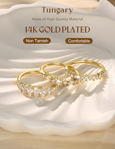 Tungary Gold Stackable Rings for Women Non Tarnish, Wedding Bands Set | Hypoallergenic 5 PCS Cubic Zirconia Ring Set, Promise Engagement Wedding Ring Stack, Trendy Statement Thumb Rings Size 5-10 - color: Dainty-14K Gold Plated