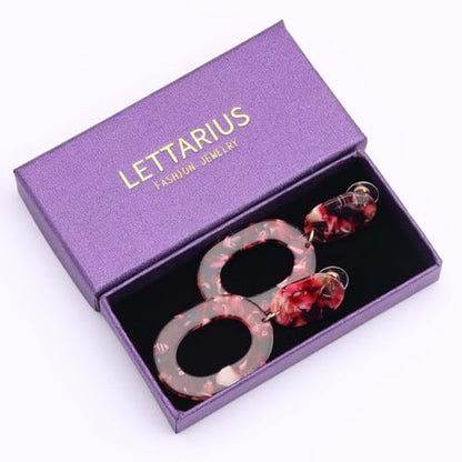 Oval Drop Dangle Earrings for Women, Statement Geometric Ellipse Dangling Earrings - color: Hot Pink