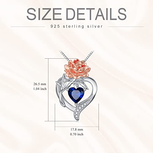 TOUPOP Birth Flower Necklace 925 Sterling Silver Heart Birthstone Pendant Necklaces Birth Month Floral Jewelry Birthday Valentines Day Mothers Day Gifts for Women Wife Mom - style: 9-September-Peony