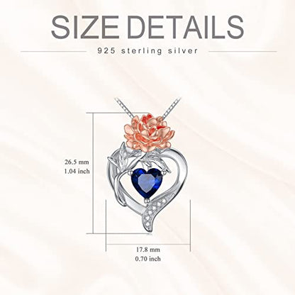 TOUPOP Birth Flower Necklace 925 Sterling Silver Heart Birthstone Pendant Necklaces Birth Month Floral Jewelry Birthday Valentines Day Mothers Day Gifts for Women Wife Mom - style: 9-September-Peony