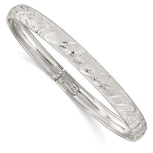 925 Sterling Silver 6.5mm Diamond-Cut Flexible Bangle Bracelet 7.25"