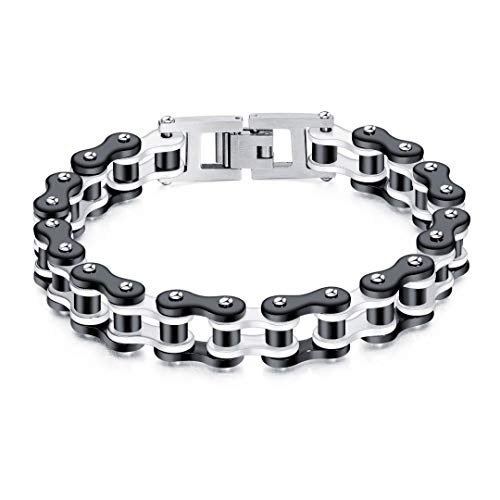 jonline24h Mens Womens Stainless Steel Motorcycle Biker Chain Heavy Bracelet Rock Link Wristband - color: Red White
