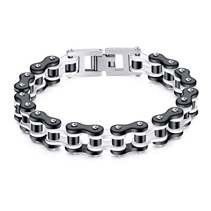 jonline24h Mens Womens Stainless Steel Motorcycle Biker Chain Heavy Bracelet Rock Link Wristband - color: Red White