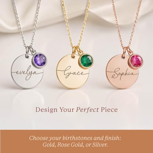Custom Name Necklace with Birthstone for Women - Personalized Gift - Custom Birthday Gifts for Women, Mom, Grandma, Mama - Customized Name Plate Necklaces for Her - Jewlery Birthstone Charm