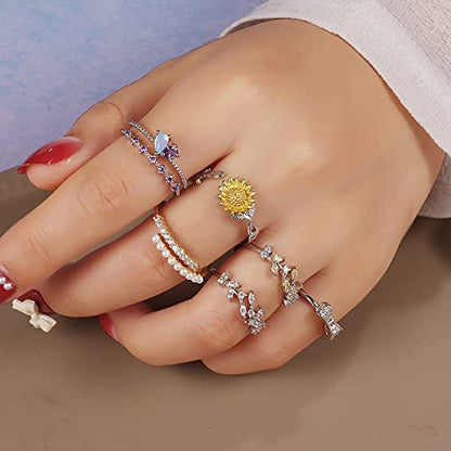 TAMHOO 9/12/15/16 Pcs Open Rings Set for Women with Sparkling Cubic Zirconia- Finger Rings Pack Stackable Rings for Teens,White Gold/Rose Gold/Gold Tone Rings for Girls - style: #2
