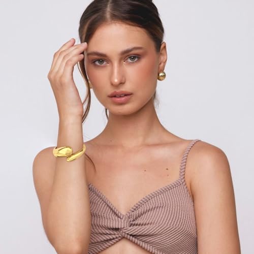 Chunky Gold Bangle Bracelets for Women Trendy Wide Hinged Open Cuff Bangle Bracelet Boho Thick Statement Gold Bracelets Am Cuff Wist Bracelets - color: Chunky Teardrop Bangle-Gold color