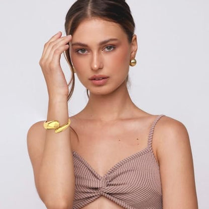 Chunky Gold Bangle Bracelets for Women Trendy Wide Hinged Open Cuff Bangle Bracelet Boho Thick Statement Gold Bracelets Am Cuff Wist Bracelets - color: Chunky Teardrop Bangle-Gold color