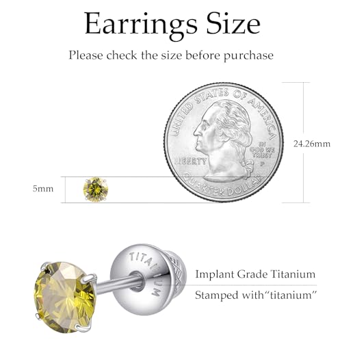 Limerencia Birthstone Screw Back Earrings G23 Implant Grade Titanium Stud Earrings Hypoallergenic Cubic Zirconia Posts Studs Jewelry Gifts for Girls Sensitive Ears - color: August