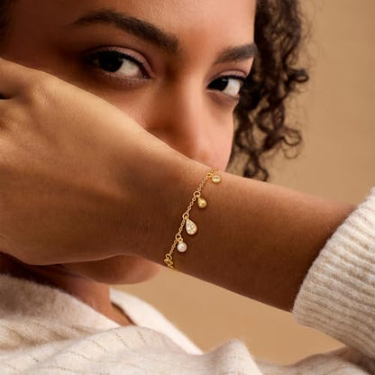 Gold Bracelets for Women, Dainty Friendship Charm Bracelet 14K Gold Plated Summer Shell Starfish Pearl Bracelet Cute Heart Charm Bracelets for Women Trendy Non Tarnish Beach Jewelry Gifts - color: gold teardrop