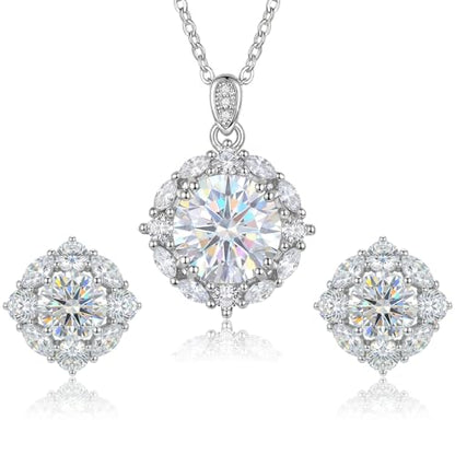 Cubic Zirconia Necklace and Earrings Set for Women 14K White Gold Plated Bridesmaid Silver Jewelry Set for Women Pendant Necklace Hypoallergenic Stud Earrings Set Jewellery Gift for Mom Wife Bride Bridesmaid - color: White-Round Shape