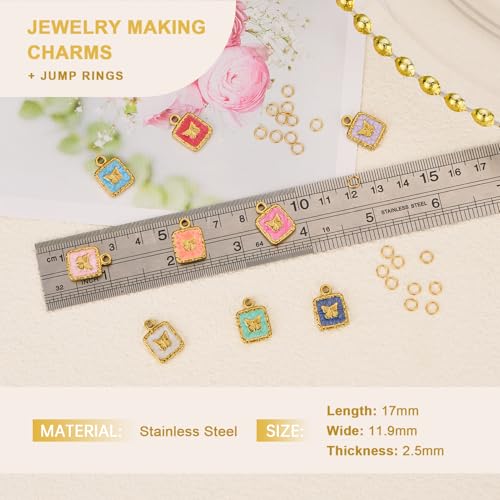 9PCS Colorful Enamel Charm for Jewelry Making Gold Plated Stainless Steel Butterfly Charms Pendants Bulk - color: Square Butterfly