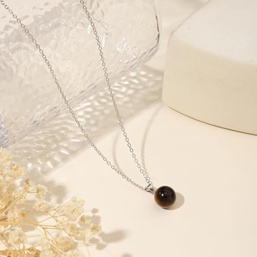 Natural Jade Necklace for Women Sterling Silver Adjustable Handmade Green Jade Pendant Necklaces Healing Crystal Necklace Good Luck Gift for Her - style: Tiger Eye Necklace