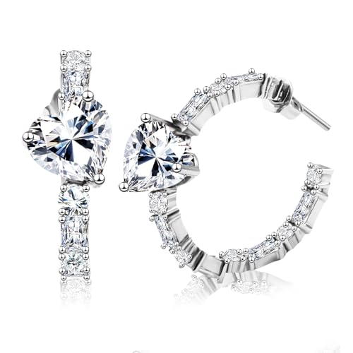 VOLUKA Cubic Zirconia Stud Earrings for Women - Hypoallergenic Earrings for Sensitive Ears - Simulated Diamond CZ - style: Heart 1