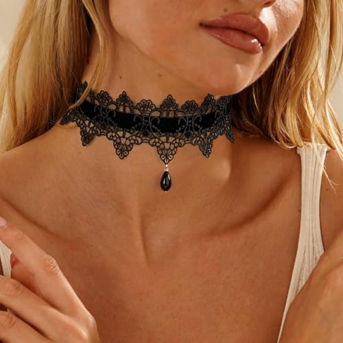 Black Necklaces for Women,Adjustable Layered Collar,Goth Jewelry - color: Lace