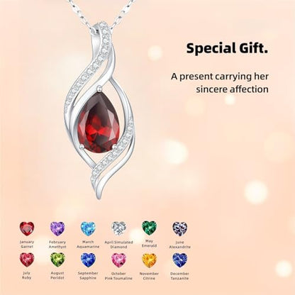 Birthstone Necklace for Women S925 Sterling Silver Teardrop | With Cubic Zirconia and Gemstones - Ideal Birthday Jewelry Gift for Her, Girlfriend, Wife, Mom on Birthday, Anniversary - color: 01 - Garnet