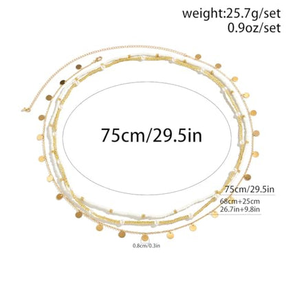 14K Gold Plated Belly Chain Layered Adjustable Waterproof Sparkling Sequin Body Chain Sparkling beads Sexy Bikini Waist Chain With Scalable Elastic Rope - Aqua Brown Golden - color: 3 Layers Brown