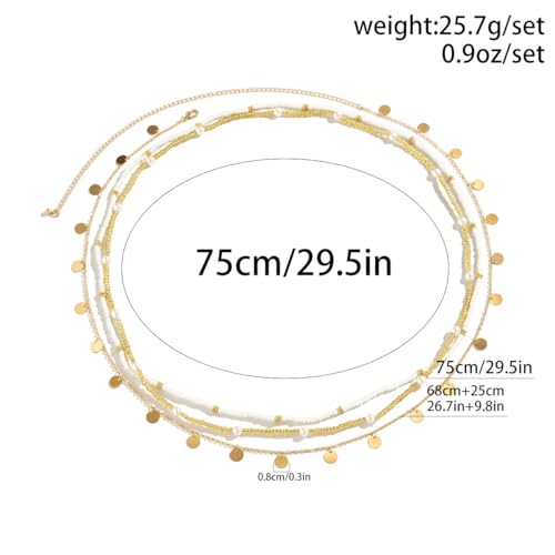 14K Gold Plated Belly Chain Layered Adjustable Waterproof Sparkling Sequin Body Chain Sparkling beads Sexy Bikini Waist Chain With Scalable Elastic Rope - Aqua Brown Golden - color: 3 Layers Golden