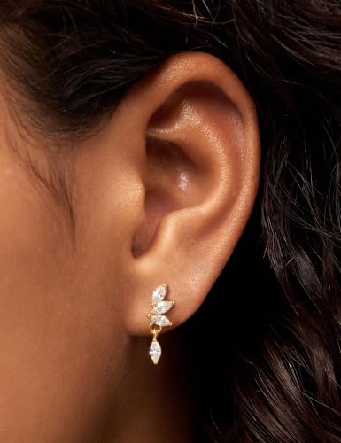 Freekiss Cartilage Flat Back Earrings Hypoallergenic for Sensitive Ears | 14K Gold / Sterling Silver Plated Climbers Earrings for Women Dainty Cz Stud Earring 20G Conch Tragus Helix Piercing Jewelry - color: 4CZ Marquise-GD