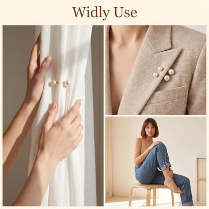 10pcs Pearl Pins, Decorative Pins for Clothes, Faux Pearl Pin for Clothes | Decorative Safety Pins, Pant Hem Clips,Faux Pearl Shawl Pins Sweater Clips, Length Adjuster, Beige White Gold