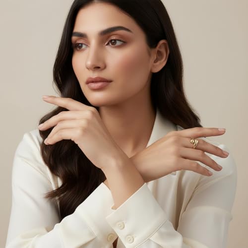 Adjustable Gold Teardrop Ring for Women - 18K Gold Plated Minimalist Open Wrap Water Drop Ring, Bold Chunky Statement Jewelry, Gift for Her