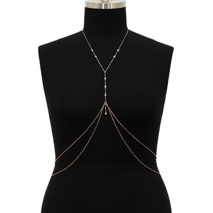Multi-Layer Rhinestone Body Chain for Women Gold/Silver Tone Chest & Back Chain Beach Party Nightclub Jewelry - color: Silver zirconium