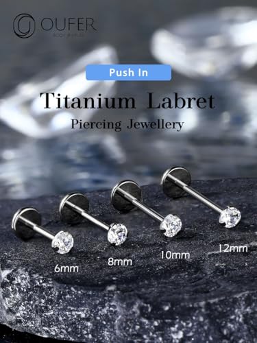 OUFER 2PCS Nose Piercings, G23 Solid Titanium Threadless Nose Rings 20G, Clear Tiny CZ Nose Stud Flat Back Nose Nostril Piercing Jewelry for Women Men - size: 2.5mm CZ_20g 6mm