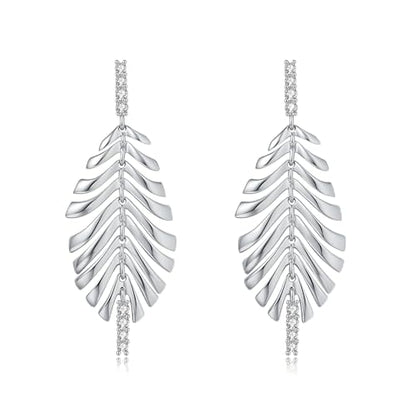Sylph 14K 18K Gold Plated Chandelier Earrings for Women, Long Tassel Earring Huggie, Silver Leaf Dangle Drop Earrings, Dainty Bohemian Jewelry Gifts for Wedding Everyday Wear - color: D-Lightweight Feather Earrings Silver