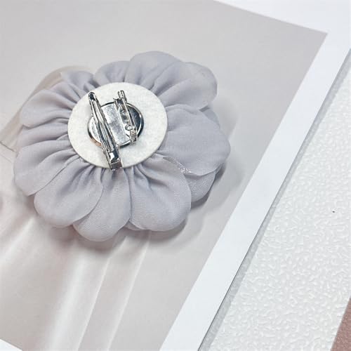 9cm Wedding Fabric Flower Brooch Pin Hair Clip for Women Men Elegant Big Camellia Rose Floral Brooches Lapel Pins Dainty Holiday Party Costume Dress Accessories Jewelry - color: Grey