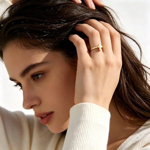 Sun and Moon Rings Stainless Steel Crescent Sun Rings for Women Gold Open Ring Middle Index Finger Jewelry Gift - color: F-Gold Cross