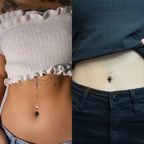 14G Dangle Belly Button Ring Piercing Jewelry 316L Stainless Surgical Steel Heart Flower CZ Reverse Navel Rings Dangling Belly Button Ring Piercing Jewelry for Women 14 Gauge Hypoallergenic - style: 15Pcs Black