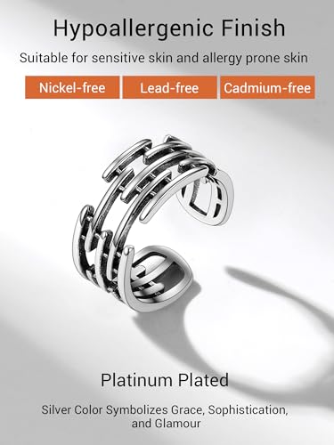PROSILVER 925 Sterling Silver Adjustable Open Ring for Women, Solid Sterling Silver Stackable Ring, knuckle Finger Ring, Pinky Ring, Come with Box - style: 08 Antique Silver Ring