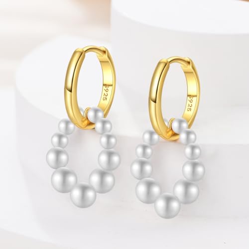 925 Sterling Silver Huggie Hoop Earrings for Women with 5A Cubic Zirconia Jewelry Birthday Gift - style: Pearl dangle